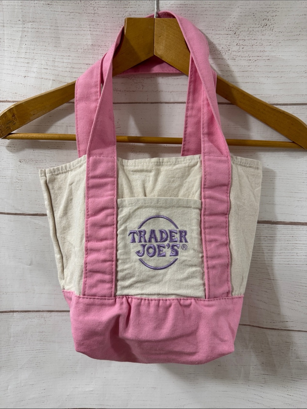Gently used Mini light pink pastel canvas tote bag - Trader Joe's